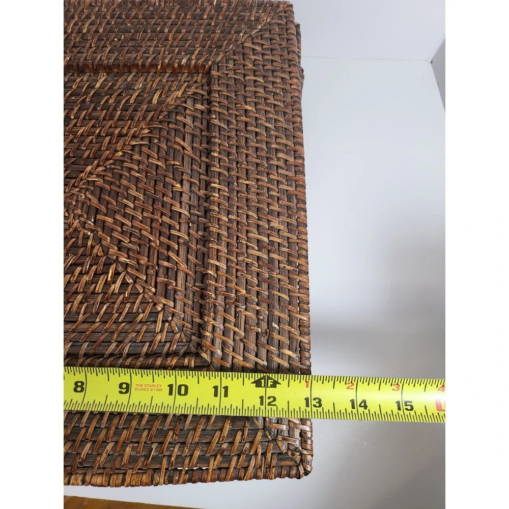 Set of 6 Vintage Woven Rattan Charger Plates 13in Square Dark Brown Wicker Boho
